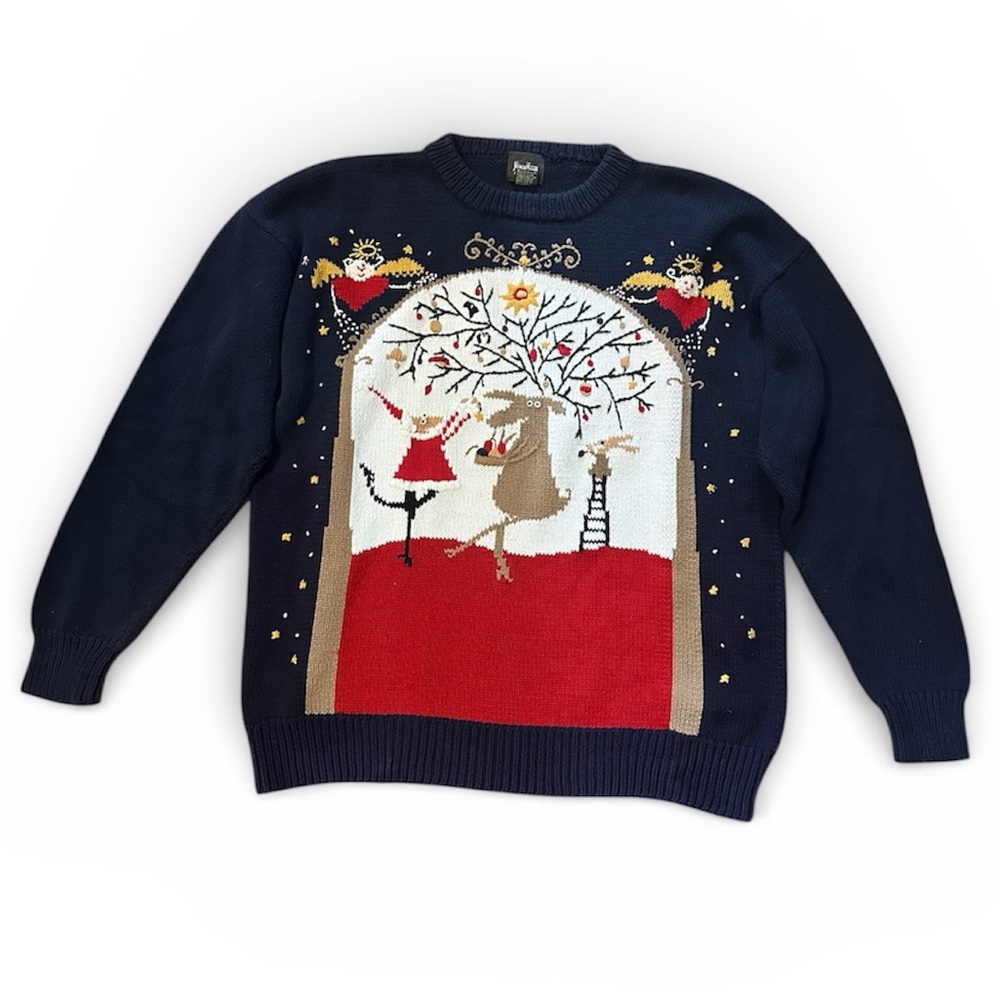 Neiman Marcus Navy Blue Festive Sweater